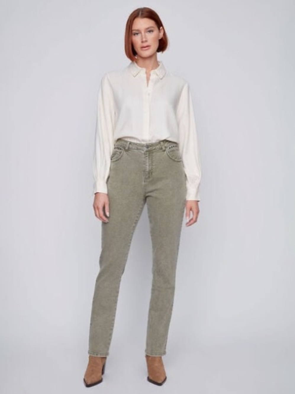 NWOT B68 FRILLI Slim Leg Green Coated Coloured Jeans Size 10